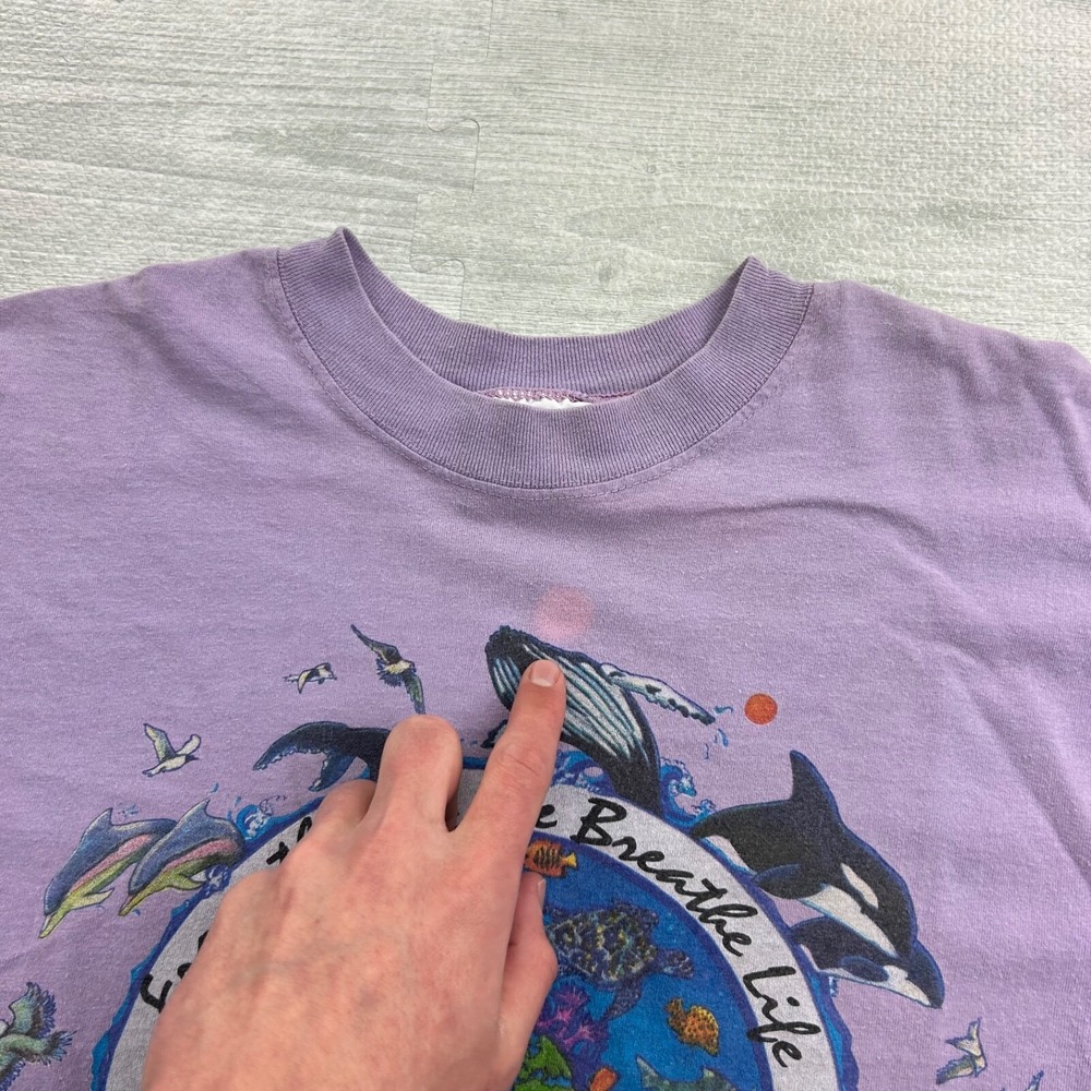 Vintage 90s Feel The Rhythm Of The Earth Shirt Size Medium Purple Nature Earth - Picture 7 of 9